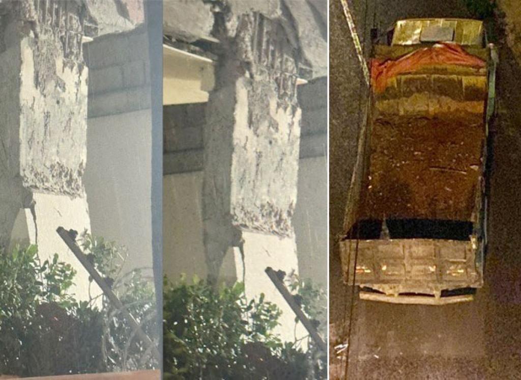 Caminhão desengatado atinge pilar de prédio e moradores são retirados às pressas