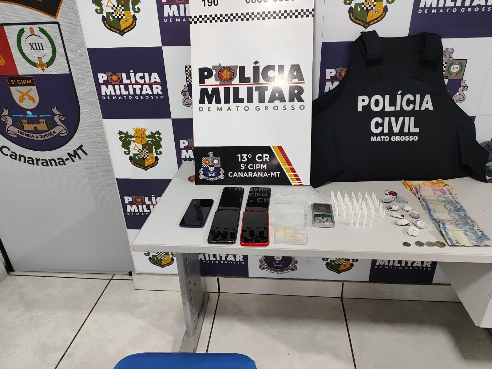 Operação policial em Canarana desmantela ponto de venda de drogas e prende cinco suspeitos por tráfico e corrupção de menores